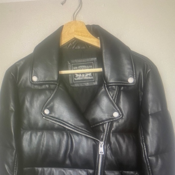 Levi's Jackets & Blazers - Levi’s Black Faux Leather Moto Puffer Jacket Women’s Sm Biker Streetwear Coat
